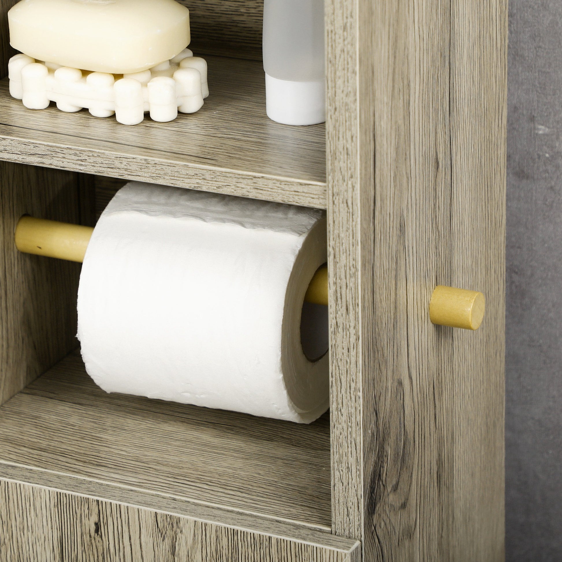 Bathroom Column Auxiliary Cabinet Bathroom Multipurpose Cabinet with Adjustable Shelf and Toilet Paper Holder for Bedroom 23x18x100 cm Gray