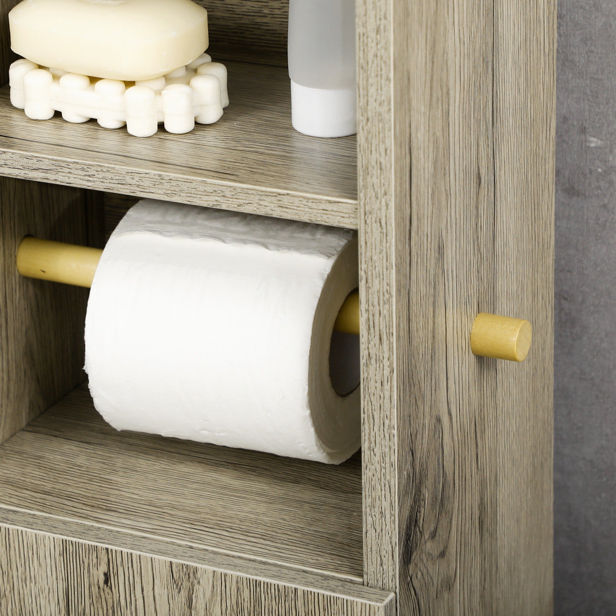 Bathroom Column Auxiliary Cabinet Bathroom Multipurpose Cabinet with Adjustable Shelf and Toilet Paper Holder for Bedroom 23x18x100 cm Gray