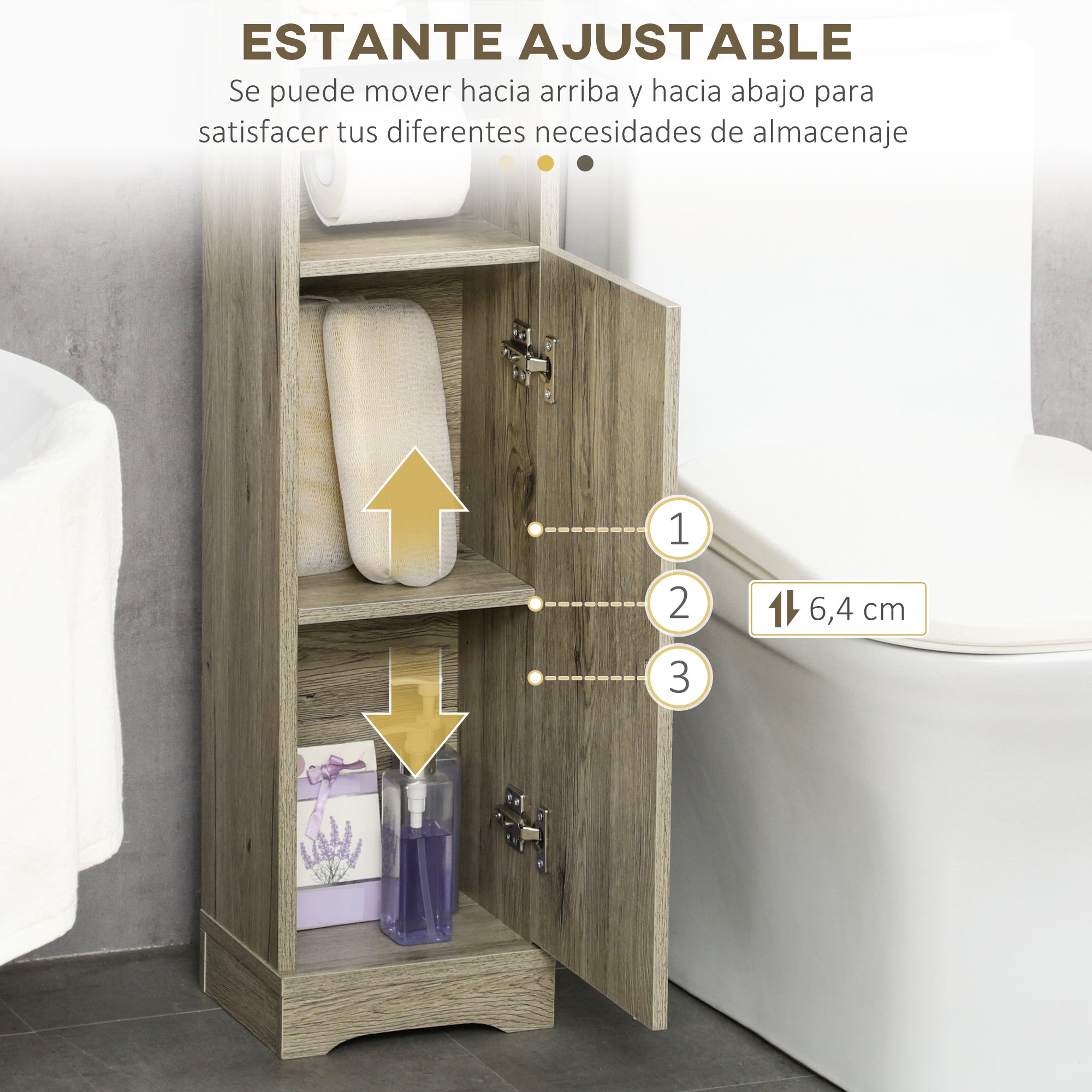 Bathroom Column Auxiliary Cabinet Bathroom Multipurpose Cabinet with Adjustable Shelf and Toilet Paper Holder for Bedroom 23x18x100 cm Gray