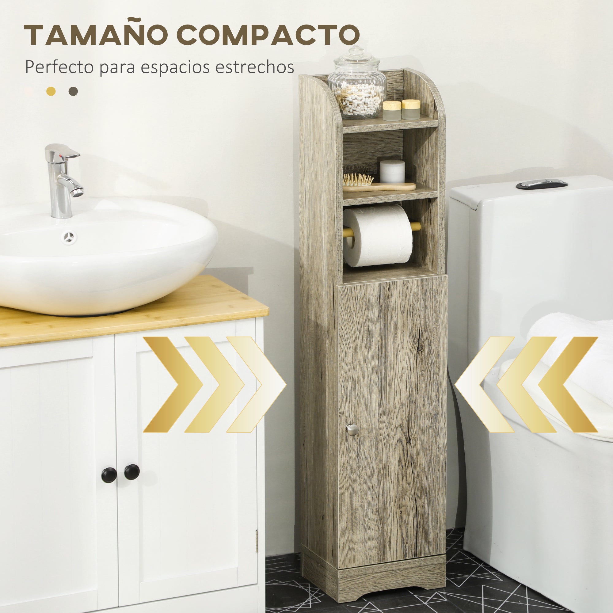 Bathroom Column Auxiliary Cabinet Bathroom Multipurpose Cabinet with Adjustable Shelf and Toilet Paper Holder for Bedroom 23x18x100 cm Gray