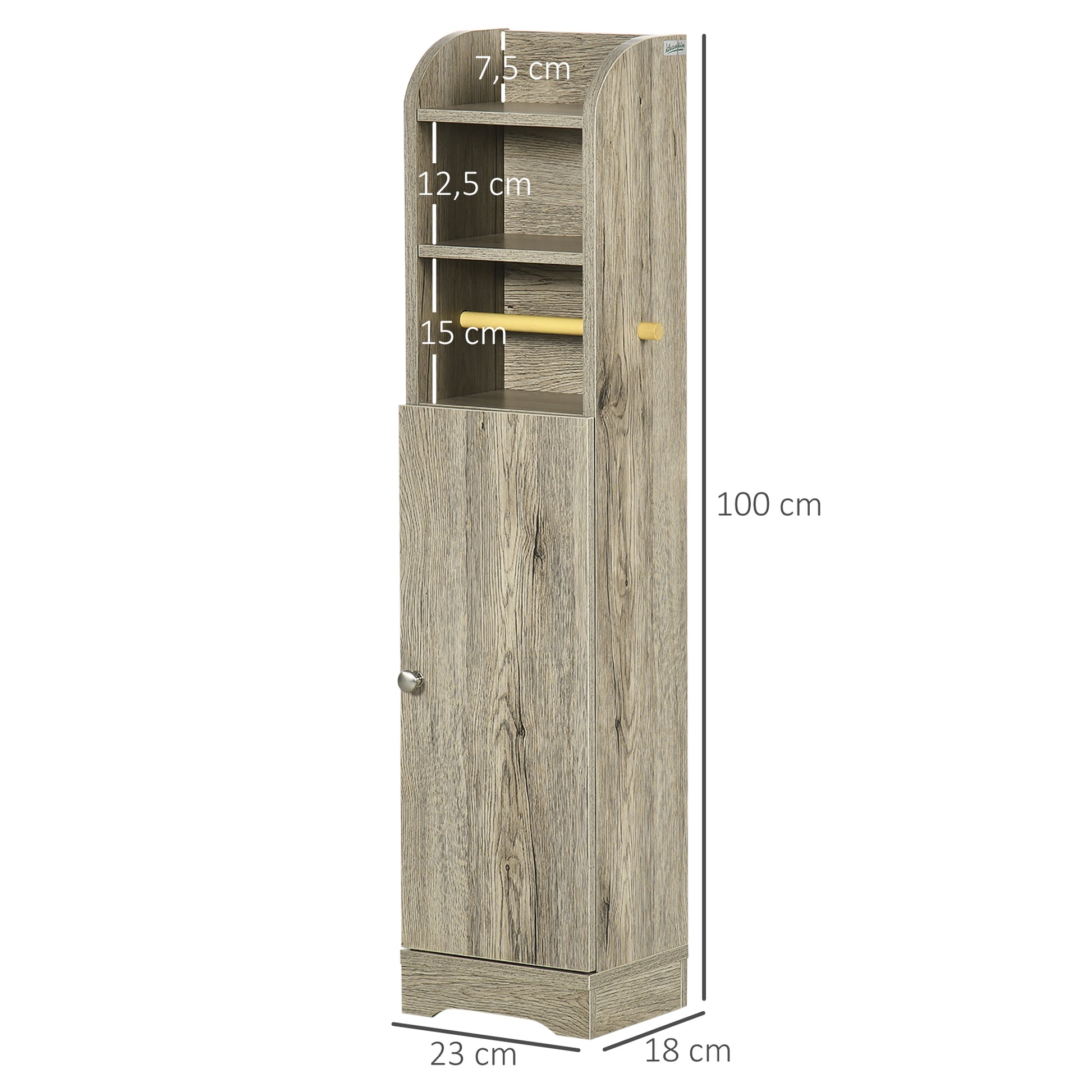 Bathroom Column Auxiliary Cabinet Bathroom Multipurpose Cabinet with Adjustable Shelf and Toilet Paper Holder for Bedroom 23x18x100 cm Gray
