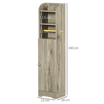 Bathroom Column Auxiliary Cabinet Bathroom Multipurpose Cabinet with Adjustable Shelf and Toilet Paper Holder for Bedroom 23x18x100 cm Gray