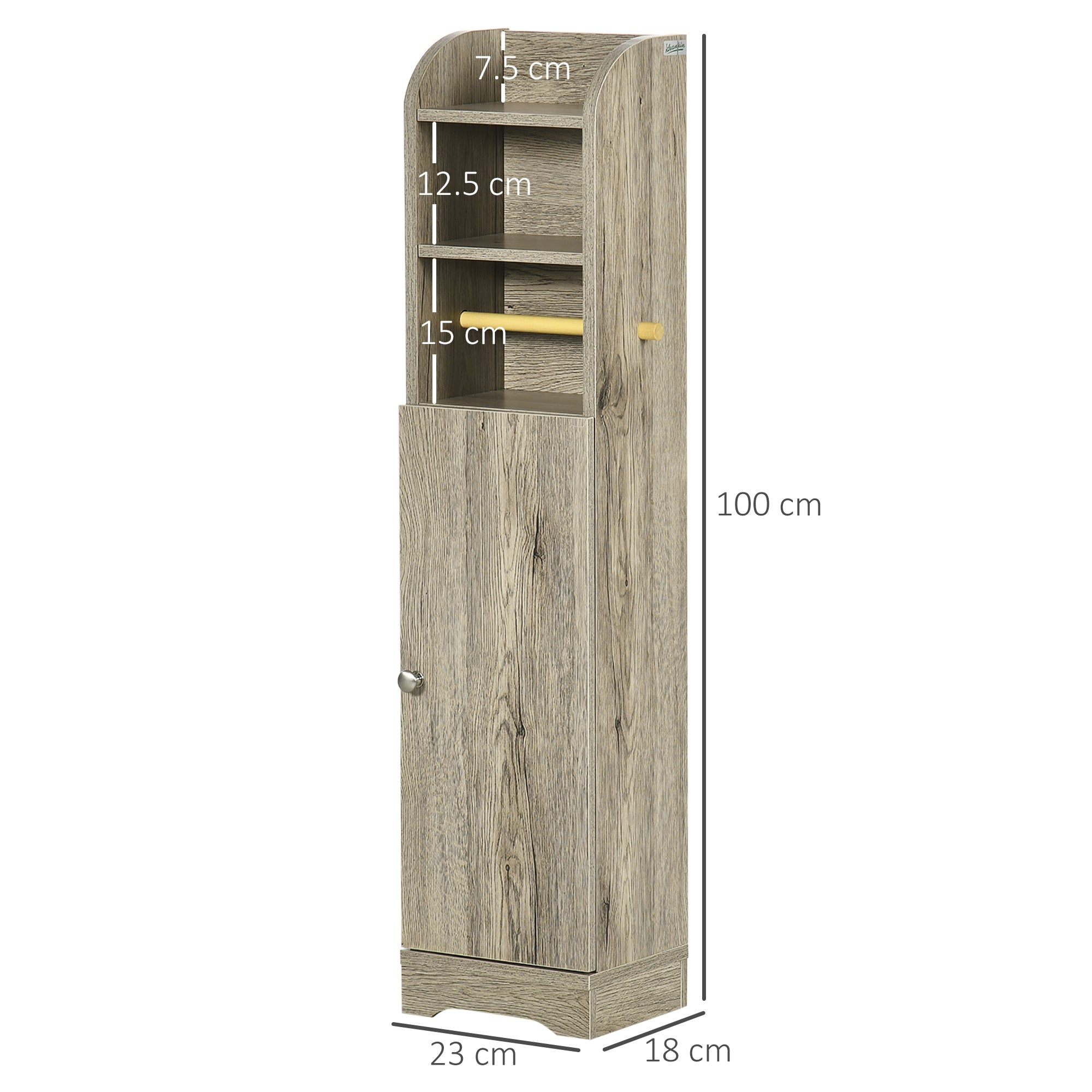 Bathroom Column Auxiliary Cabinet Bathroom Multipurpose Cabinet with Adjustable Shelf and Toilet Paper Holder for Bedroom 23x18x100 cm Gray