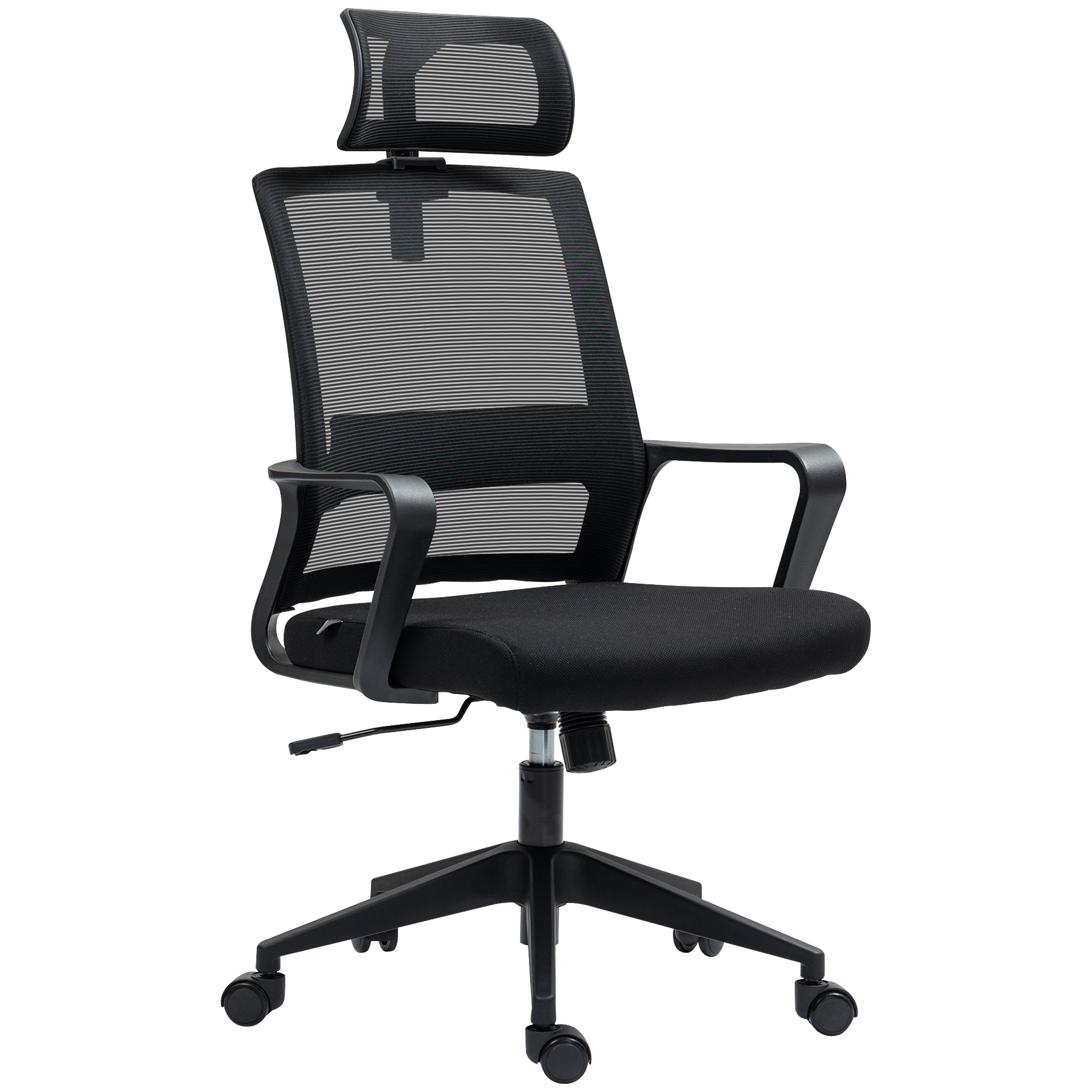 Office Chair Ergonomic Desk Chair with Armrest, Adjustable Headrest, Height Adjustable Mesh Swivel Chair with Tilt Function, Black