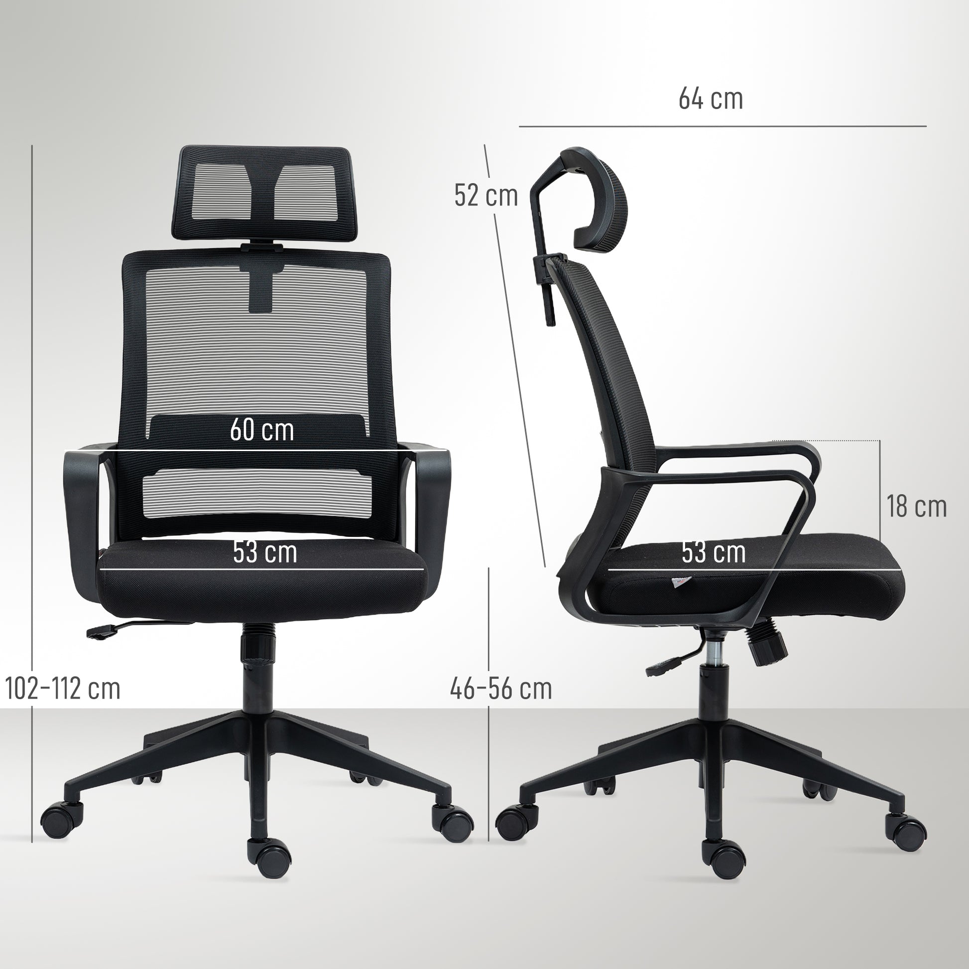 Office Chair Ergonomic Desk Chair with Armrest, Adjustable Headrest, Height Adjustable Mesh Swivel Chair with Tilt Function, Black