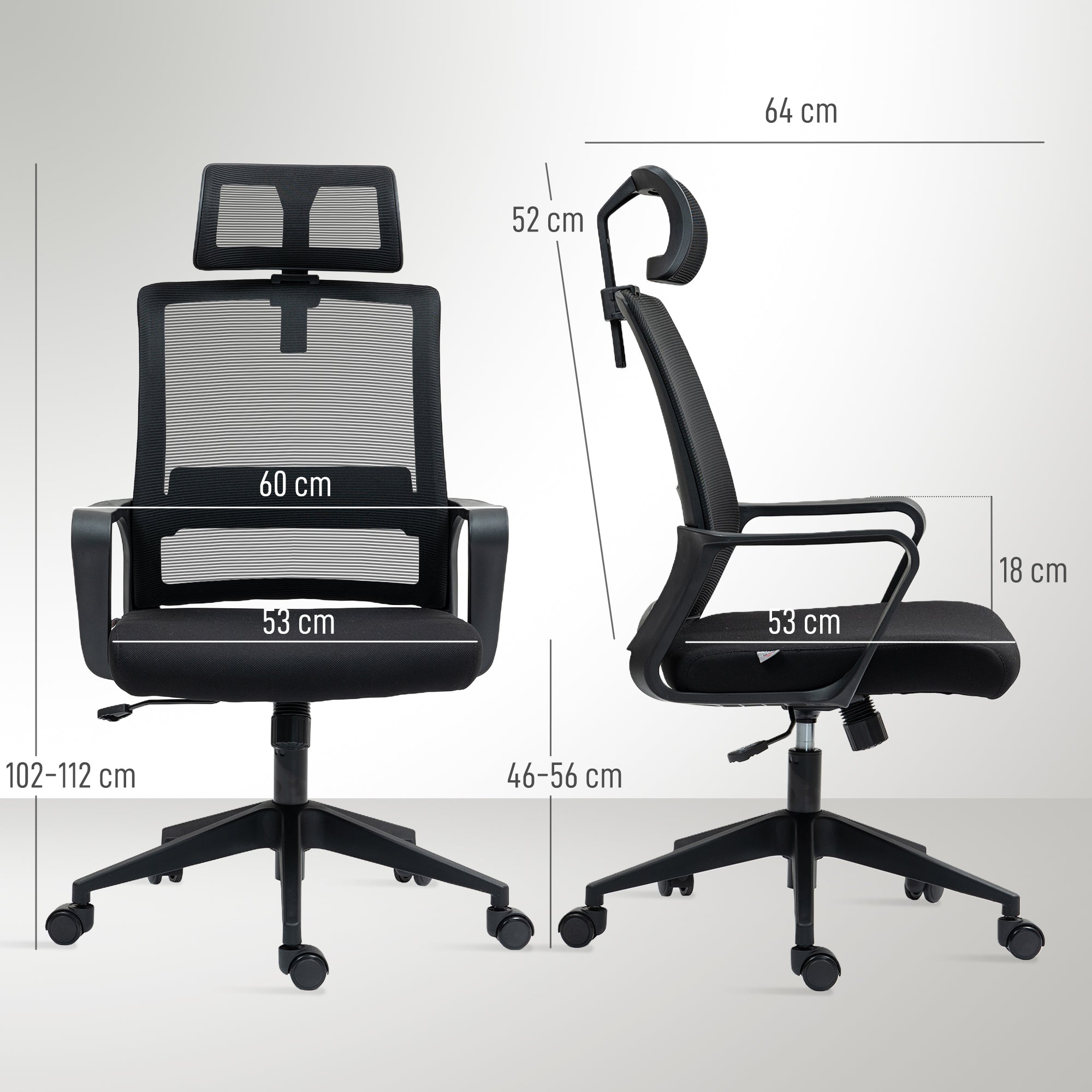 Office Chair Ergonomic Desk Chair with Armrest, Adjustable Headrest, Height Adjustable Mesh Swivel Chair with Tilt Function, Black