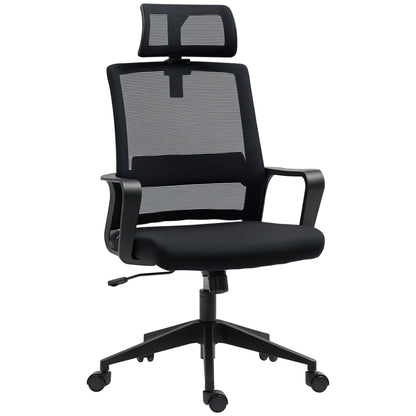 Office Chair Ergonomic Desk Chair with Armrest, Adjustable Headrest, Height Adjustable Mesh Swivel Chair with Tilt Function, Black