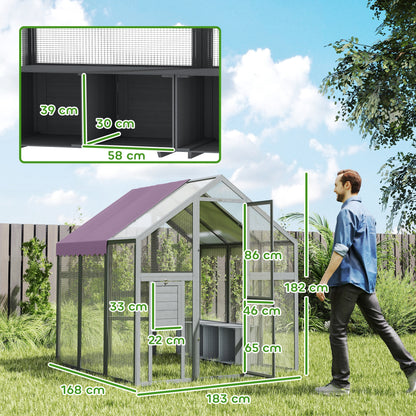 Chicken Coop Run 1.7x1.8x1.8 m Outdoor Enclosure with Lock Tannin Wood Chicken House with Waterproof, Anti-UV Roof Outdoor Poultry Shed for Chicken Coop, 6-8 Chickens, Ducks, Rabbits, Gray