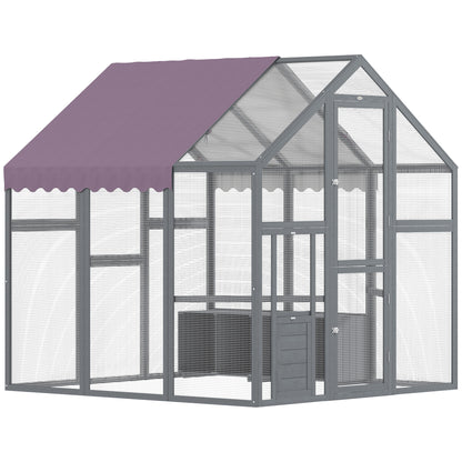 Chicken Coop Run 1.7x1.8x1.8 m Outdoor Enclosure with Lock Tannin Wood Chicken House with Waterproof, Anti-UV Roof Outdoor Poultry Shed for Chicken Coop, 6-8 Chickens, Ducks, Rabbits, Gray