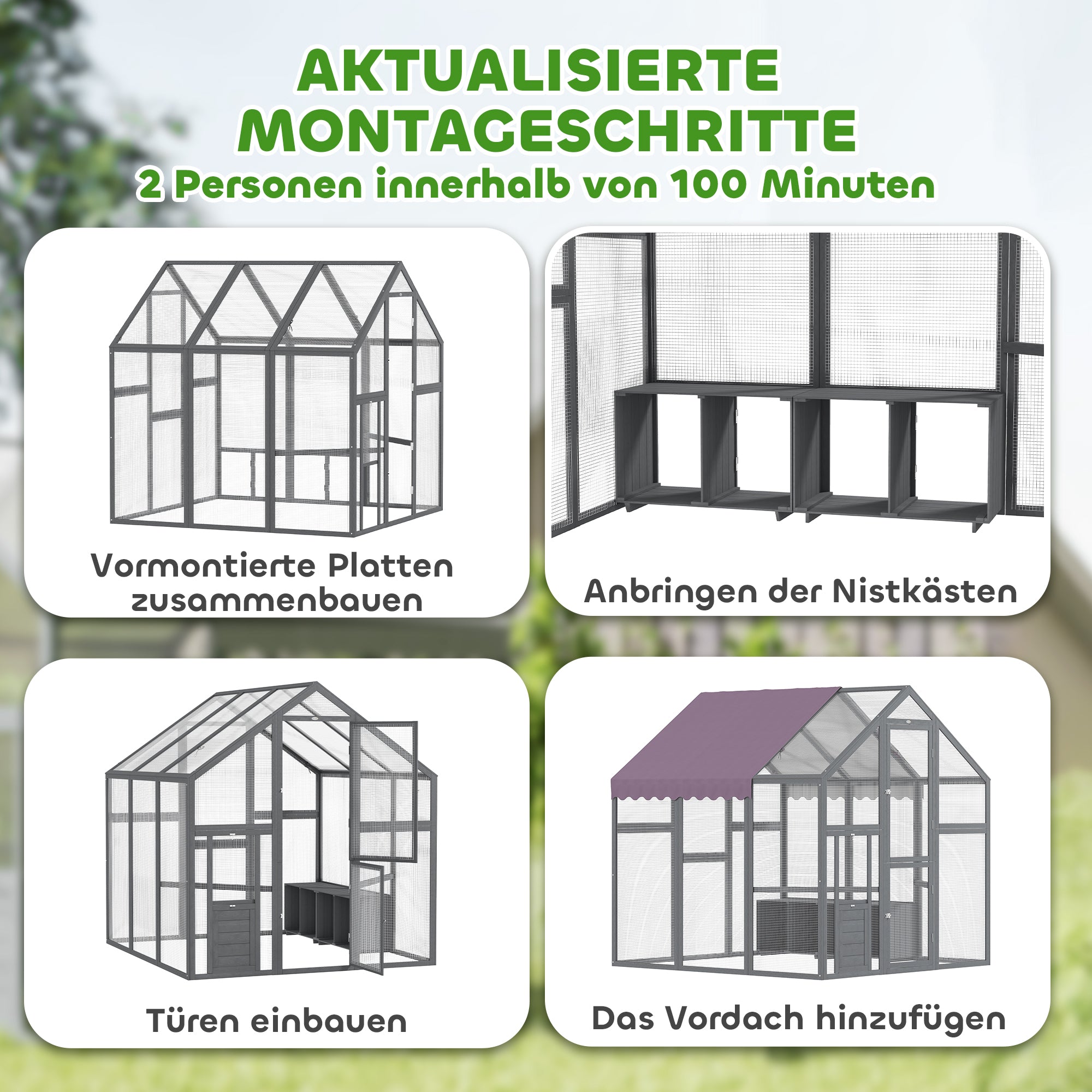 Chicken Coop Run 1.7x1.8x1.8 m Outdoor Enclosure with Lock Tannin Wood Chicken House with Waterproof, Anti-UV Roof Outdoor Poultry Shed for Chicken Coop, 6-8 Chickens, Ducks, Rabbits, Gray