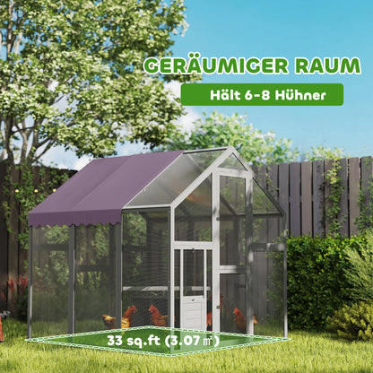 Chicken Coop Run 1.7x1.8x1.8 m Outdoor Enclosure with Lock Tannin Wood Chicken House with Waterproof, Anti-UV Roof Outdoor Poultry Shed for Chicken Coop, 6-8 Chickens, Ducks, Rabbits, Gray
