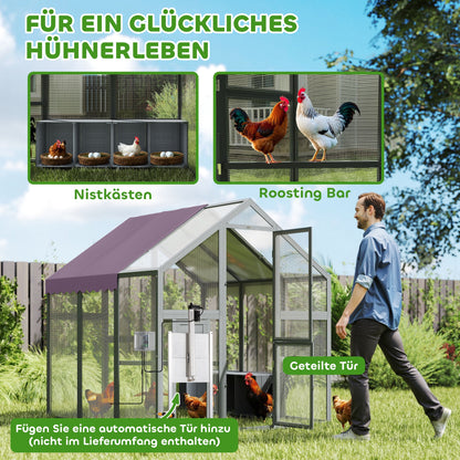 Chicken Coop Run 1.7x1.8x1.8 m Outdoor Enclosure with Lock Tannin Wood Chicken House with Waterproof, Anti-UV Roof Outdoor Poultry Shed for Chicken Coop, 6-8 Chickens, Ducks, Rabbits, Gray