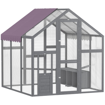 Chicken Coop Run 1.7x1.8x1.8 m Outdoor Enclosure with Lock Tannin Wood Chicken House with Waterproof, Anti-UV Roof Outdoor Poultry Shed for Chicken Coop, 6-8 Chickens, Ducks, Rabbits, Gray