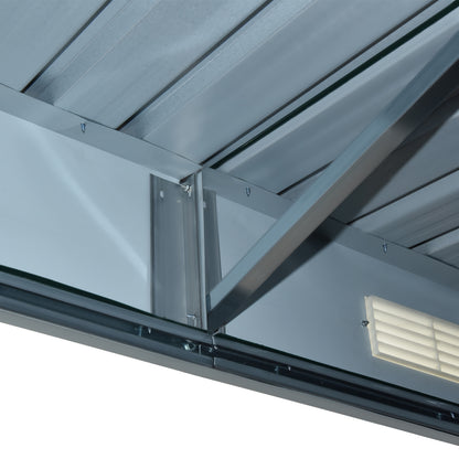 Garden Tool Shed in Steel, Storage Shed with 2 Sliding Doors, 261x131x160/182cm, Green