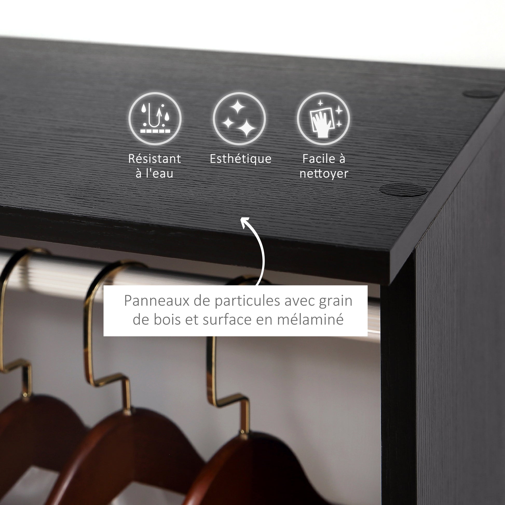 Mobile Storage Wardrobe Closet 6 Wheels 120L x 40W x 128H cm Wood Black