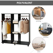Mobile Storage Wardrobe Closet 6 Wheels 120L x 40W x 128H cm Wood Black