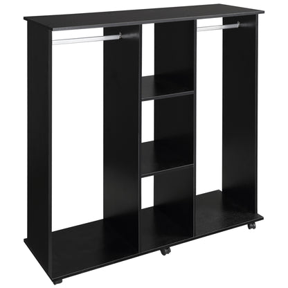 Mobile Storage Wardrobe Closet 6 Wheels 120L x 40W x 128H cm Wood Black