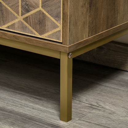 Entryway and Living Room Wooden 2-Door Buffet, Modern Sideboard with Gold Decors and Steel Legs, 99x39x75.5cm