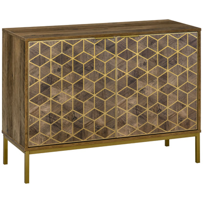 Entryway and Living Room Wooden 2-Door Buffet, Modern Sideboard with Gold Decors and Steel Legs, 99x39x75.5cm
