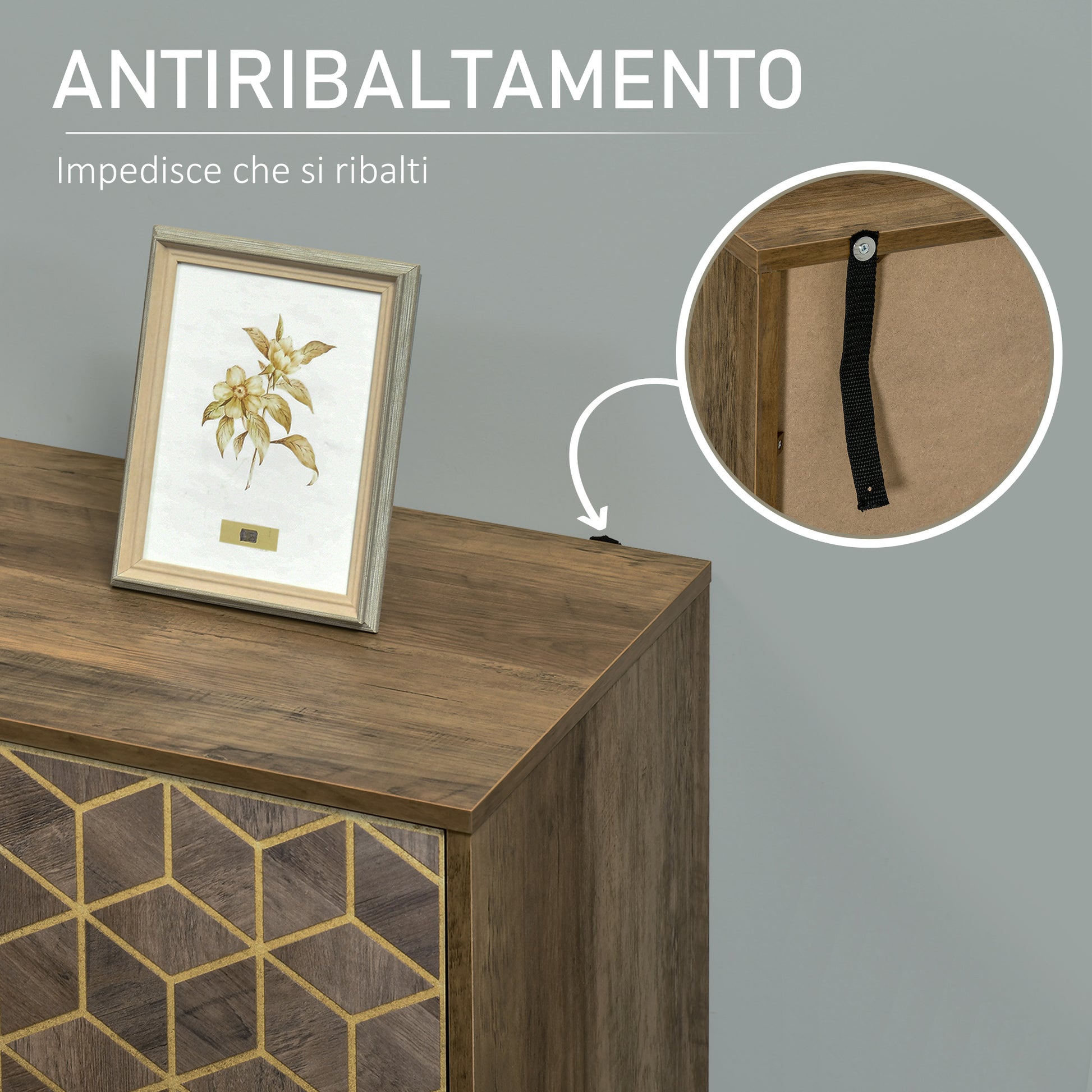 Entryway and Living Room Wooden 2-Door Buffet, Modern Sideboard with Gold Decors and Steel Legs, 99x39x75.5cm