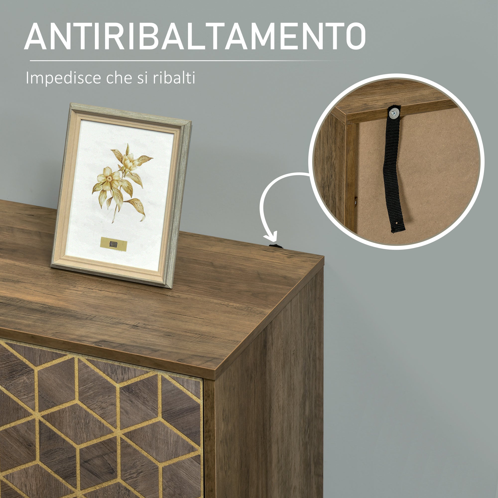 Entryway and Living Room Wooden 2-Door Buffet, Modern Sideboard with Gold Decors and Steel Legs, 99x39x75.5cm