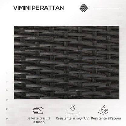 2-Seater Garden Bench with Central Coffee Table, PE Rattan Loveseat, Steel and Polyester, 137x59x82 cm, Black