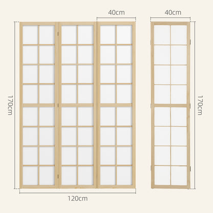 3-Panel Room Divider Folding Privacy Screen 120x170 cm Room Separator for Living Room Bedroom Office Pine Wood and White