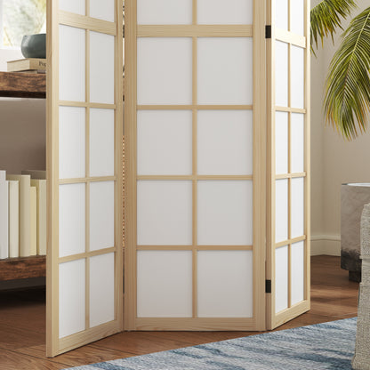 3-Panel Room Divider Folding Privacy Screen 120x170 cm Room Separator for Living Room Bedroom Office Pine Wood and White