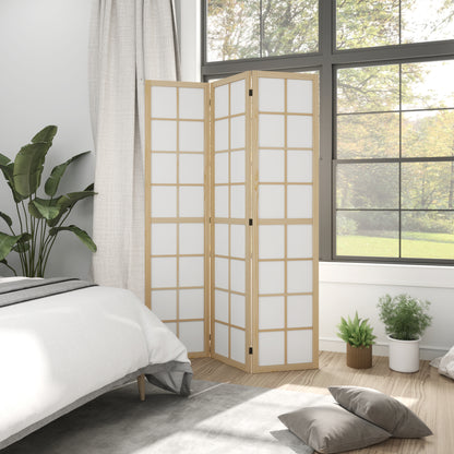 3-Panel Room Divider Folding Privacy Screen 120x170 cm Room Separator for Living Room Bedroom Office Pine Wood and White