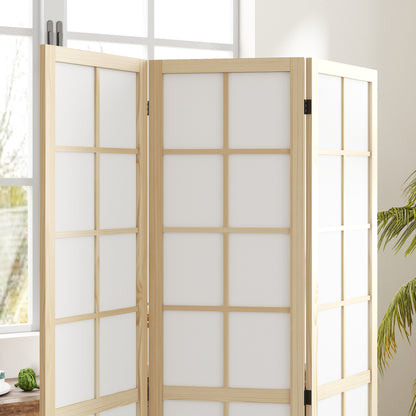 3-Panel Room Divider Folding Privacy Screen 120x170 cm Room Separator for Living Room Bedroom Office Pine Wood and White