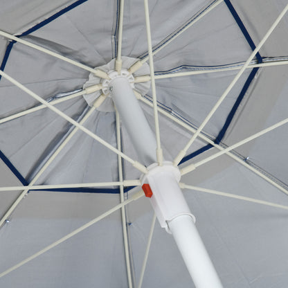 Beach Umbrella with Side Panel Ø191x211 cm Patio Umbrella with Manual Crank Tilt Canopy, 2 Pockets, and 2 Windows for Garden Pool Blue