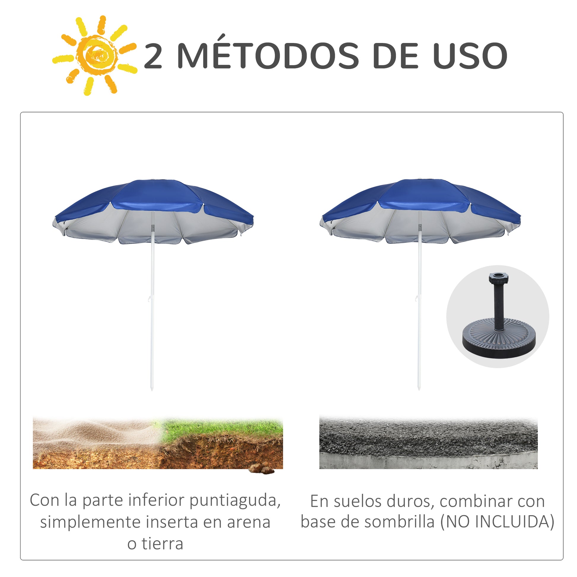 Beach Umbrella with Side Panel Ø191x211 cm Patio Umbrella with Manual Crank Tilt Canopy, 2 Pockets, and 2 Windows for Garden Pool Blue
