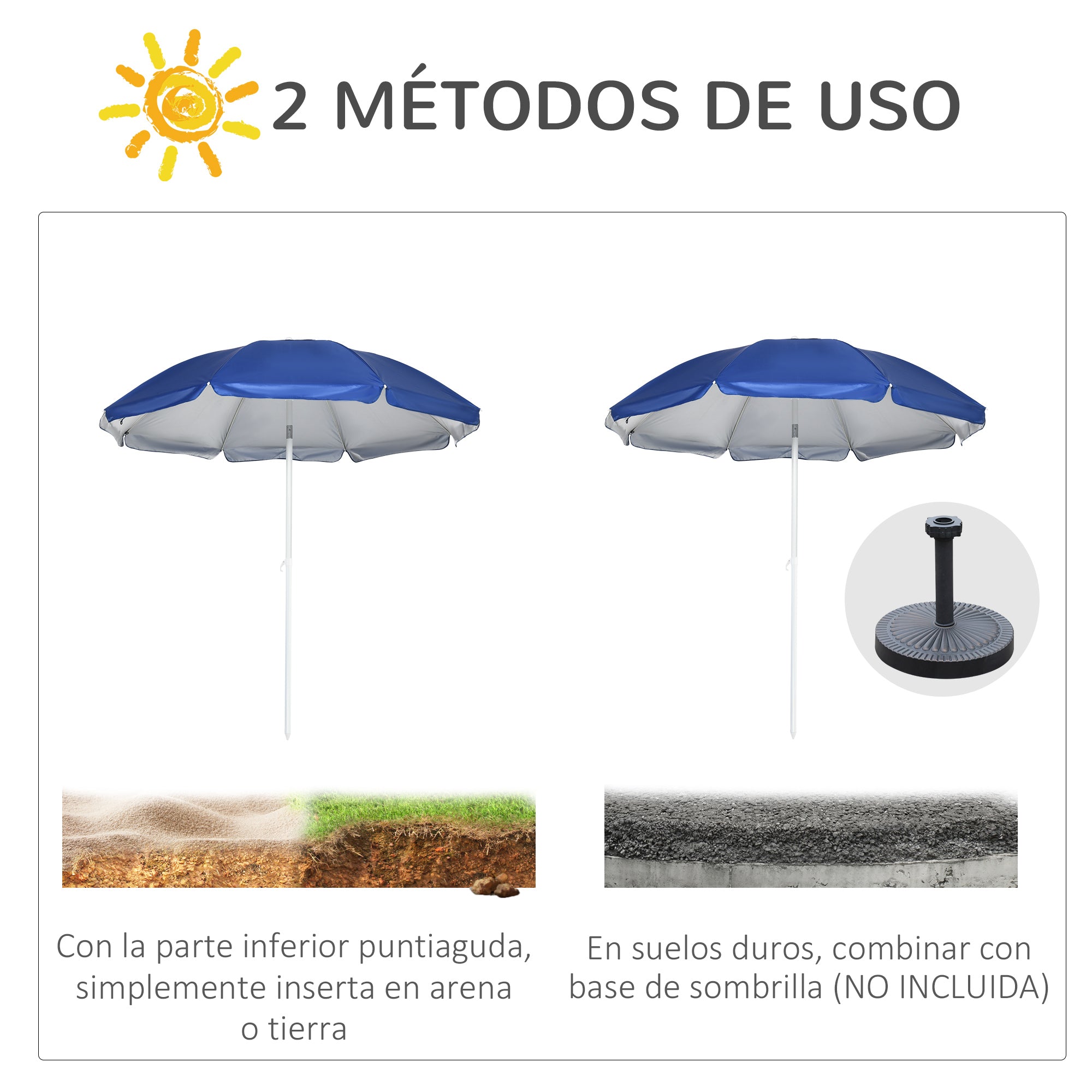 Beach Umbrella with Side Panel Ø191x211 cm Patio Umbrella with Manual Crank Tilt Canopy, 2 Pockets, and 2 Windows for Garden Pool Blue