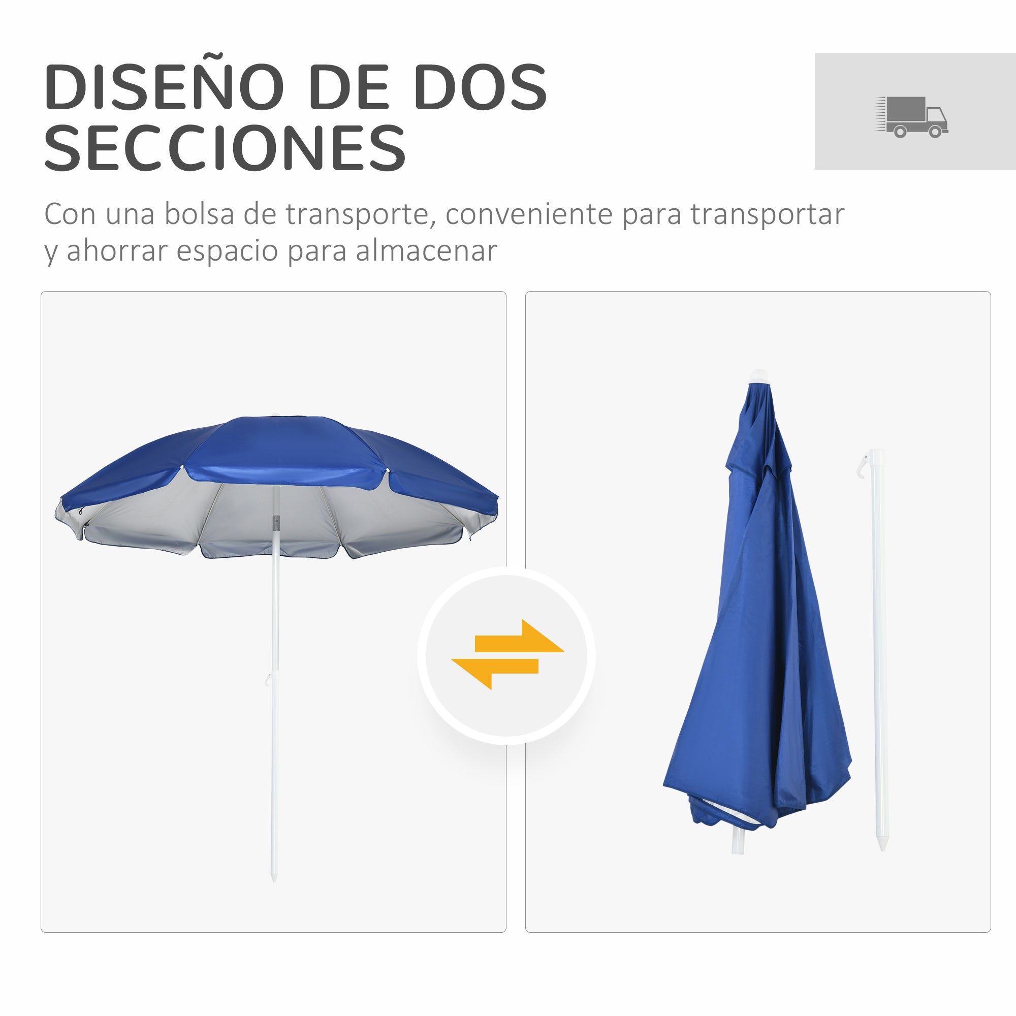 Beach Umbrella with Side Panel Ø191x211 cm Patio Umbrella with Manual Crank Tilt Canopy, 2 Pockets, and 2 Windows for Garden Pool Blue