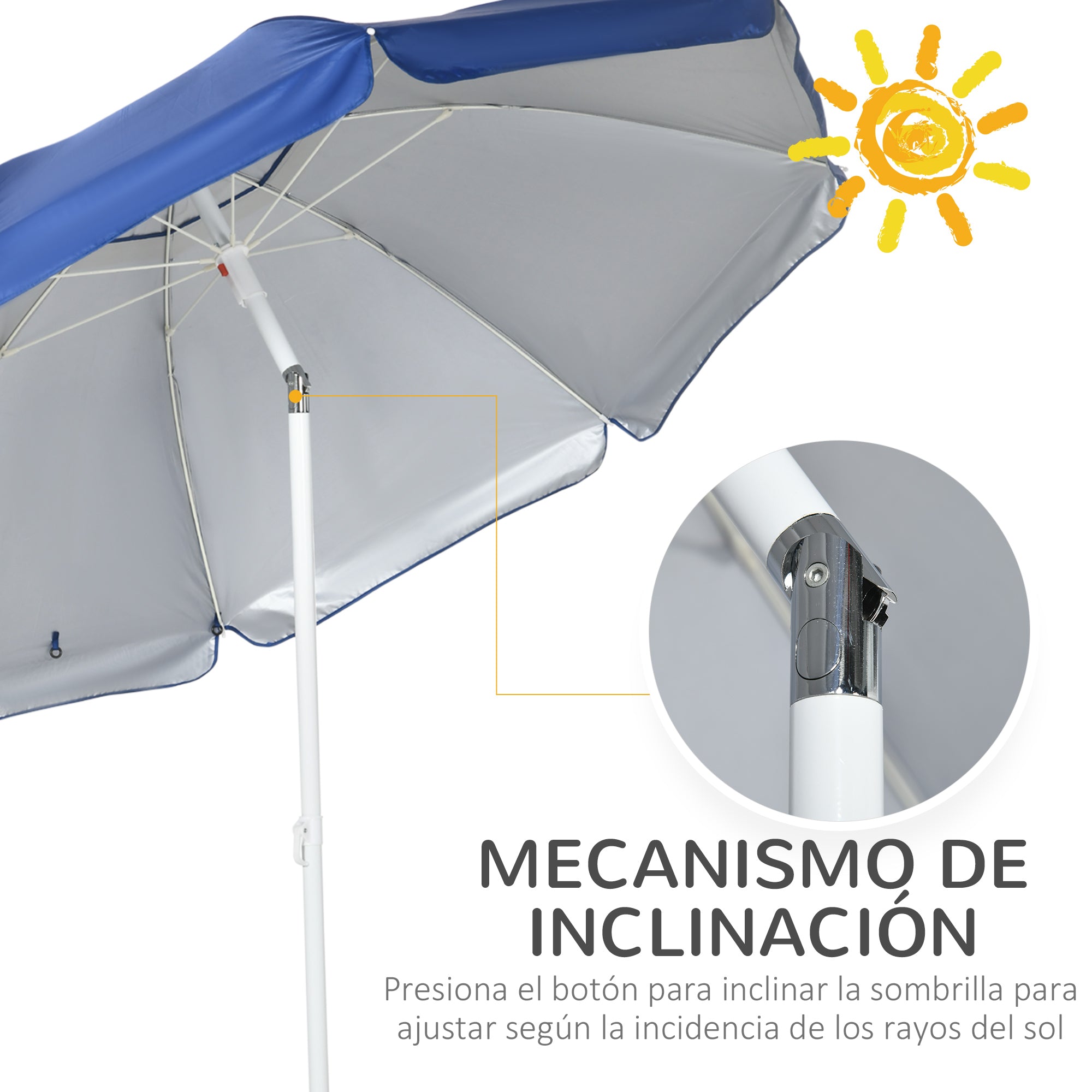 Beach Umbrella with Side Panel Ø191x211 cm Patio Umbrella with Manual Crank Tilt Canopy, 2 Pockets, and 2 Windows for Garden Pool Blue