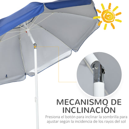 Beach Umbrella with Side Panel Ø191x211 cm Patio Umbrella with Manual Crank Tilt Canopy, 2 Pockets, and 2 Windows for Garden Pool Blue