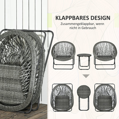 Poly Rattan Garden Furniture Set, Foldable Outdoor Seating for 2 Persons, 3-Piece Patio Furniture with 2 Chairs, Table, Weatherproof Patio Furniture for Garden, Patio, Grey