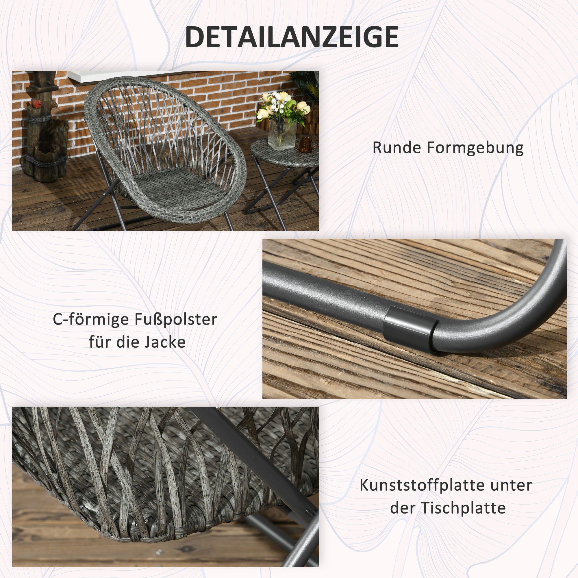 Poly Rattan Garden Furniture Set, Foldable Outdoor Seating for 2 Persons, 3-Piece Patio Furniture with 2 Chairs, Table, Weatherproof Patio Furniture for Garden, Patio, Grey