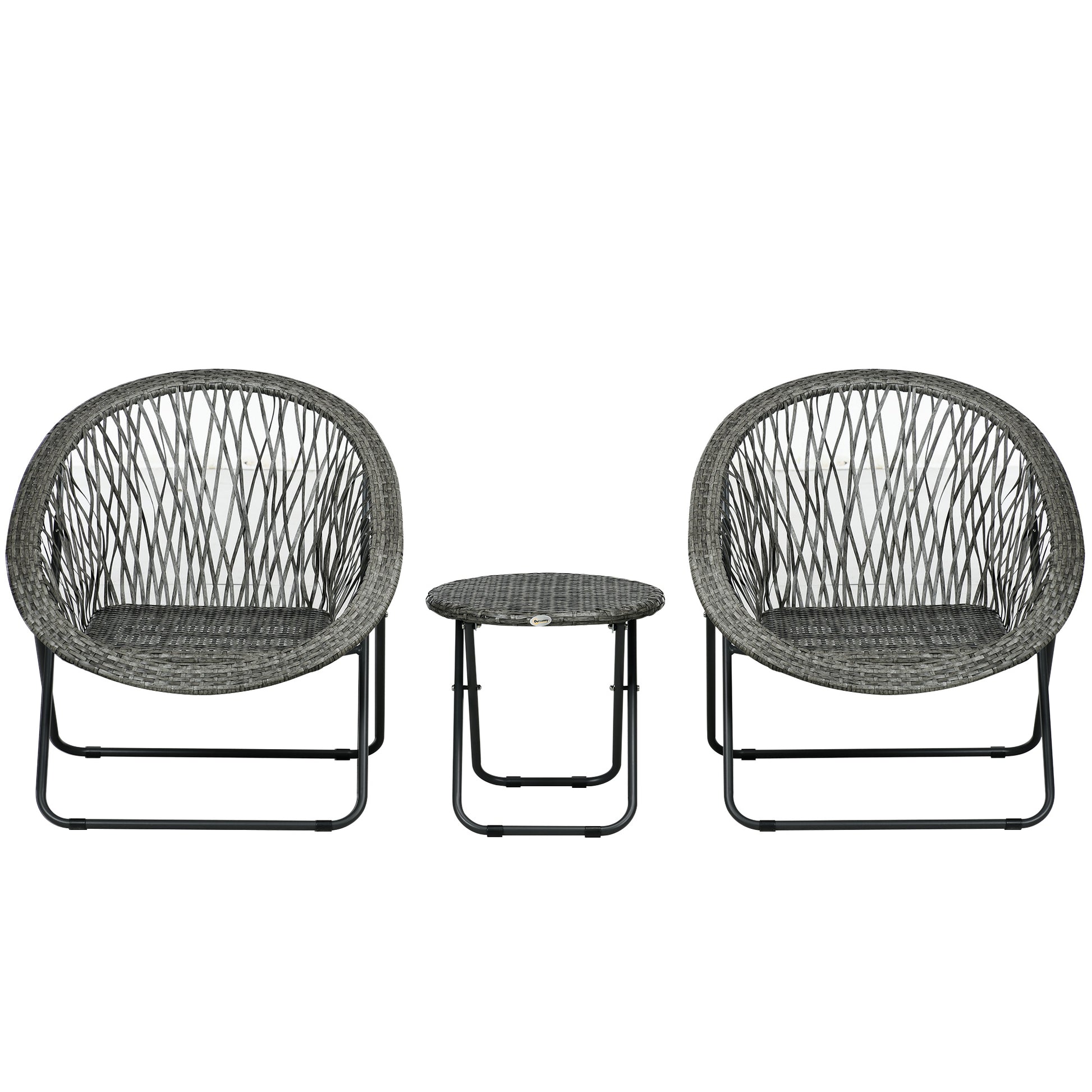 Poly Rattan Garden Furniture Set, Foldable Outdoor Seating for 2 Persons, 3-Piece Patio Furniture with 2 Chairs, Table, Weatherproof Patio Furniture for Garden, Patio, Grey
