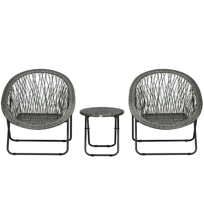 Poly Rattan Garden Furniture Set, Foldable Outdoor Seating for 2 Persons, 3-Piece Patio Furniture with 2 Chairs, Table, Weatherproof Patio Furniture for Garden, Patio, Grey