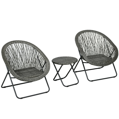 Poly Rattan Garden Furniture Set, Foldable Outdoor Seating for 2 Persons, 3-Piece Patio Furniture with 2 Chairs, Table, Weatherproof Patio Furniture for Garden, Patio, Grey