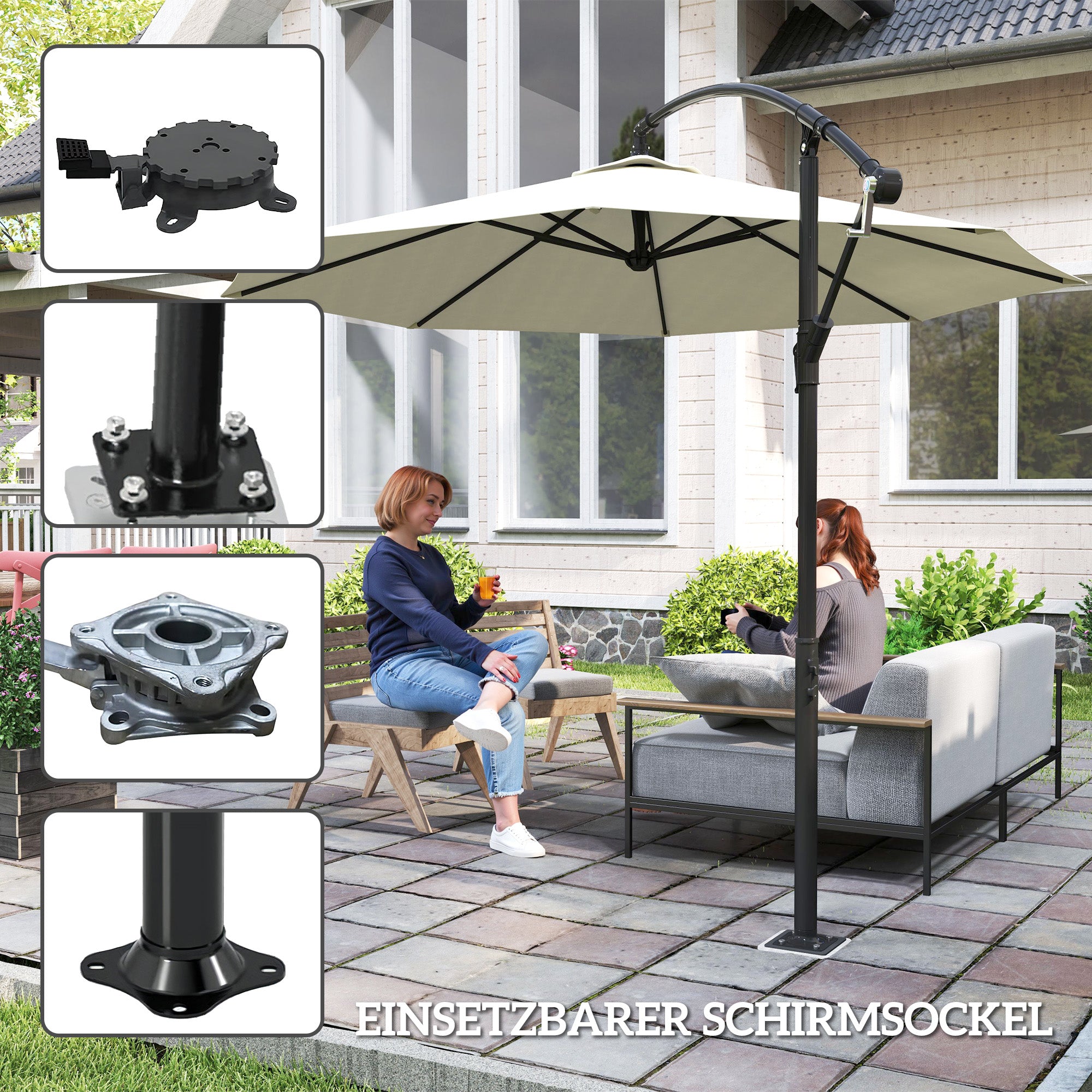 Concrete Umbrella Stand, Cantilever Umbrella Stand Umbrella Stand Square Umbrella Holder, Stand for Cantilever Umbrella 113/92 mm, Umbrella Weight for Balcony, Terrace, Garden, Dark Gray