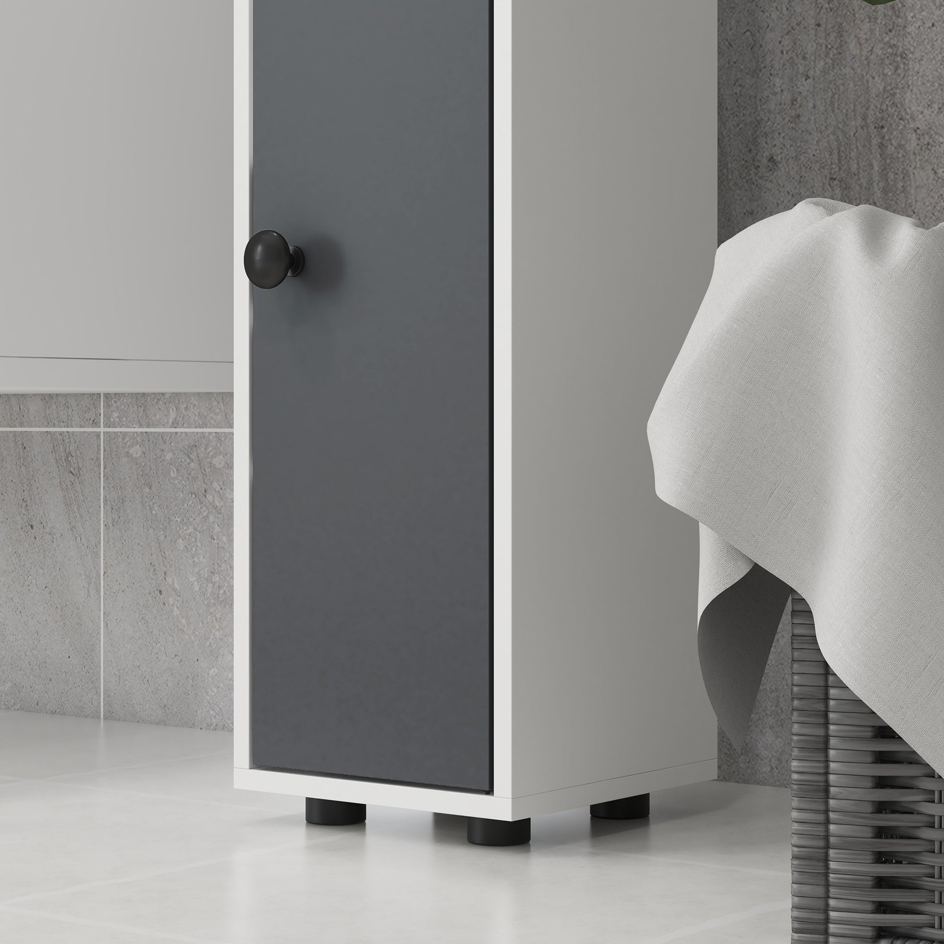Modern Bathroom Column High Cabinet with 1 Drawer 5 Adjustable Shelves and 2 Doors Bathroom Furniture Load 30 kg 20x20x180 cm Gray