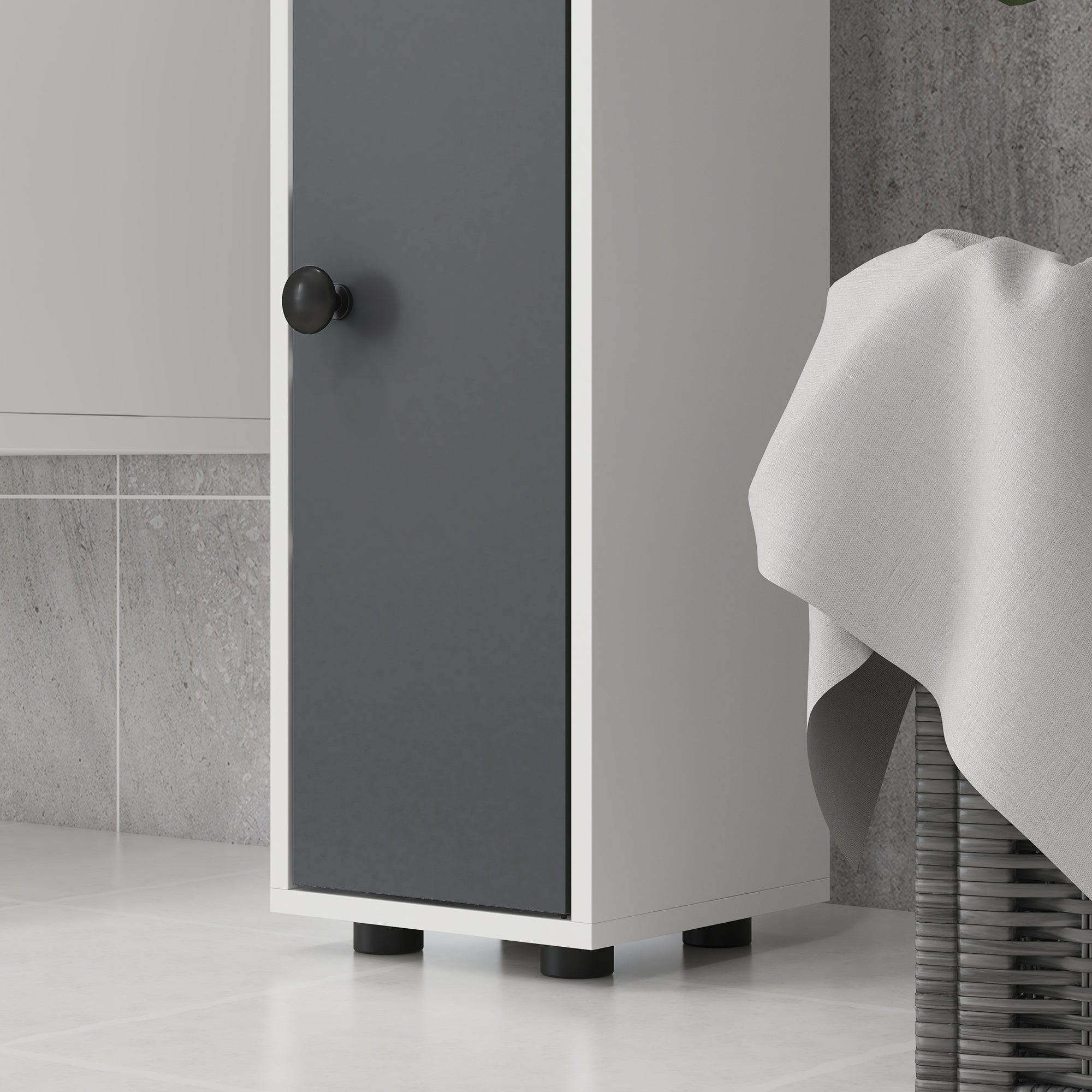 Modern Bathroom Column High Cabinet with 1 Drawer 5 Adjustable Shelves and 2 Doors Bathroom Furniture Load 30 kg 20x20x180 cm Gray