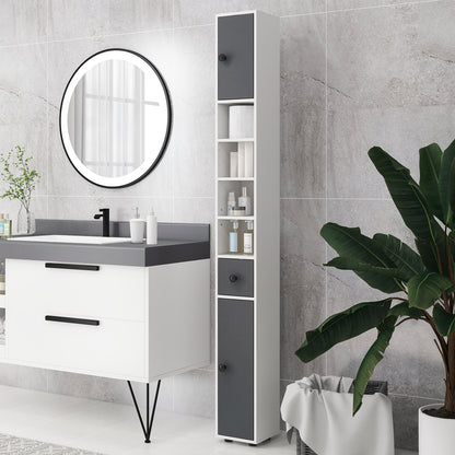 Modern Bathroom Column High Cabinet with 1 Drawer 5 Adjustable Shelves and 2 Doors Bathroom Furniture Load 30 kg 20x20x180 cm Gray
