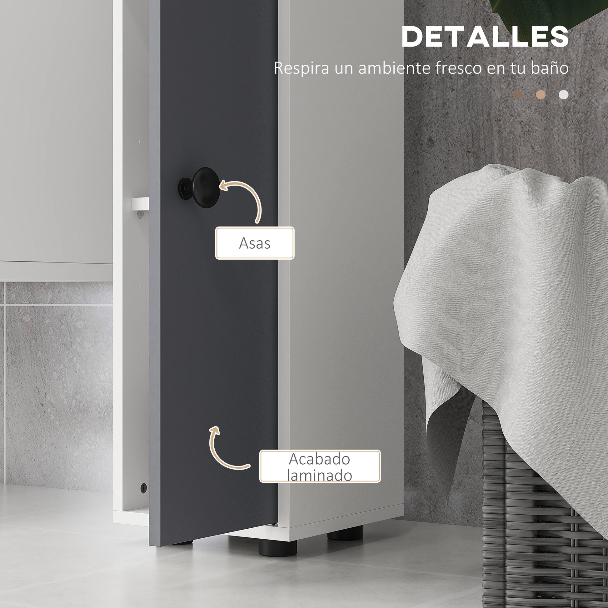 Modern Bathroom Column High Cabinet with 1 Drawer 5 Adjustable Shelves and 2 Doors Bathroom Furniture Load 30 kg 20x20x180 cm Gray