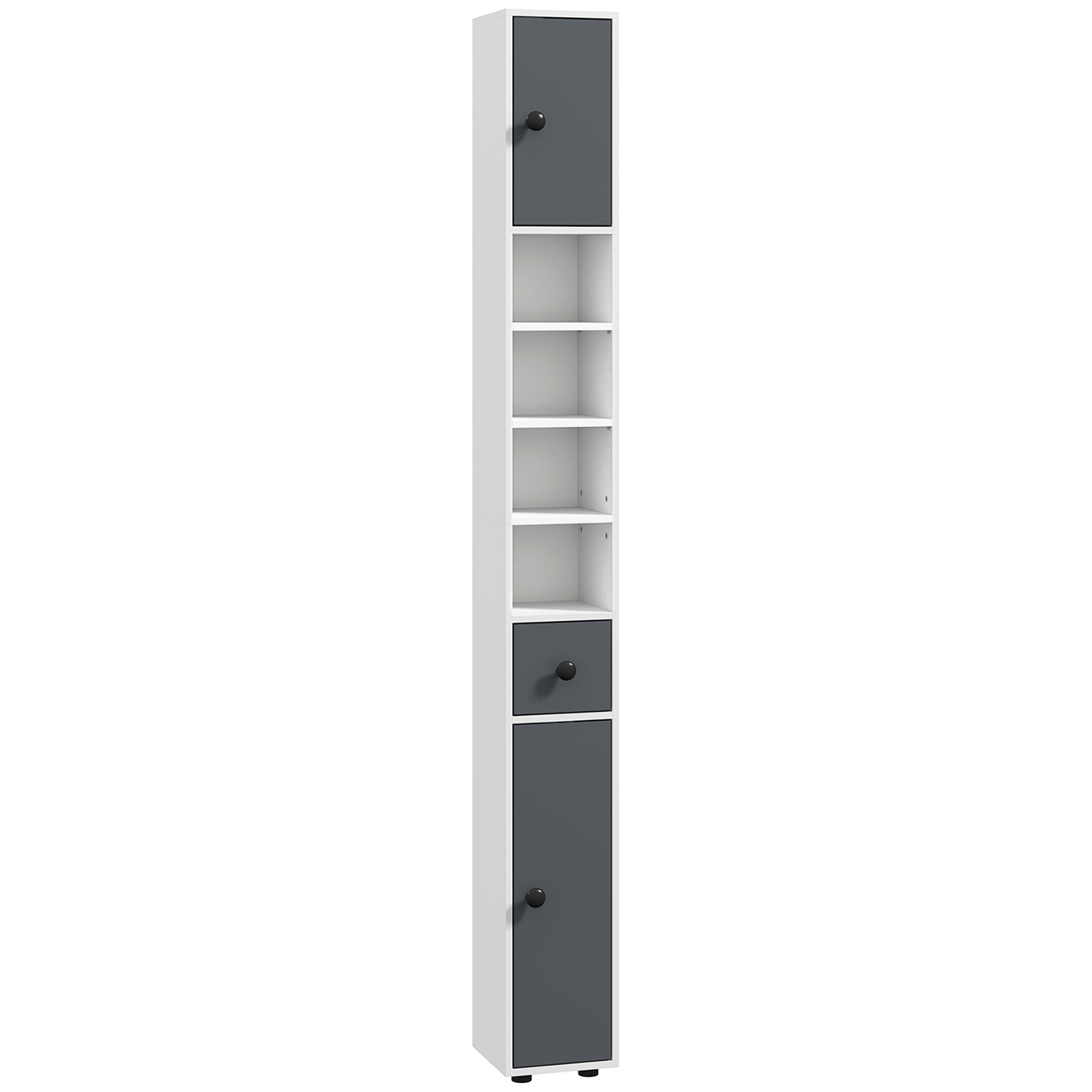 Modern Bathroom Column High Cabinet with 1 Drawer 5 Adjustable Shelves and 2 Doors Bathroom Furniture Load 30 kg 20x20x180 cm Gray