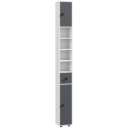 Modern Bathroom Column High Cabinet with 1 Drawer 5 Adjustable Shelves and 2 Doors Bathroom Furniture Load 30 kg 20x20x180 cm Gray