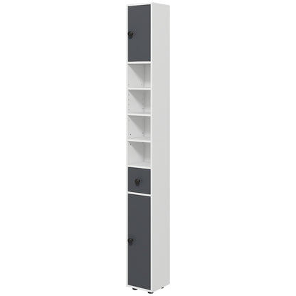 Modern Bathroom Column High Cabinet with 1 Drawer 5 Adjustable Shelves and 2 Doors Bathroom Furniture Load 30 kg 20x20x180 cm Gray