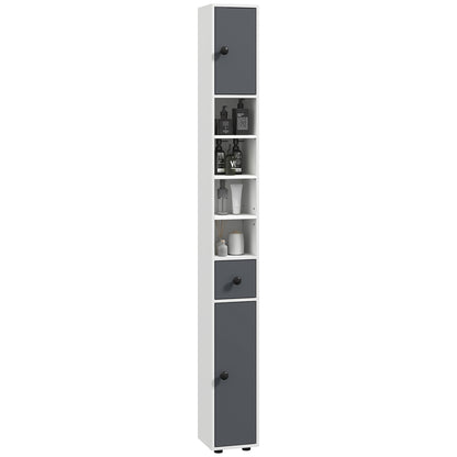 Modern Bathroom Column High Cabinet with 1 Drawer 5 Adjustable Shelves and 2 Doors Bathroom Furniture Load 30 kg 20x20x180 cm Gray